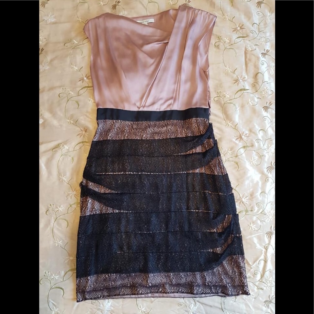 BCBG Pink/black satin/lace dress